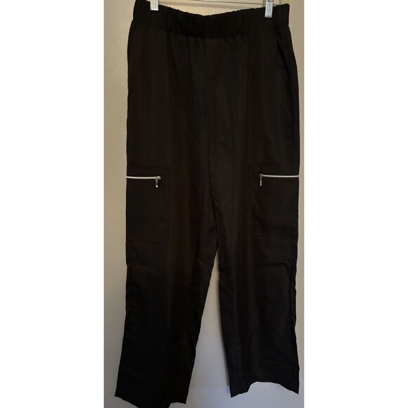 Women’s Black Cargo Pants With Elastic Waist Size Large - Picture 1 of 7